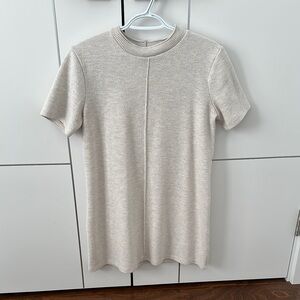 Zara Cream Fitted Ribbed Short Sleeve Dress